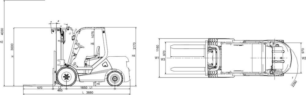 Схема Дизельный вилочный погрузчик TRF D25-4X