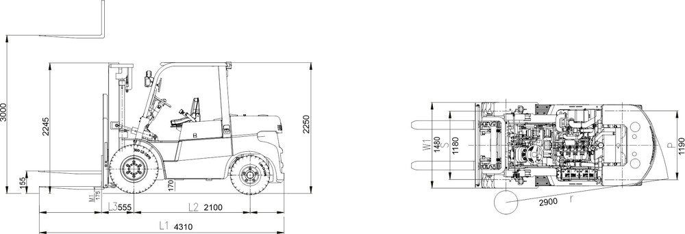 Схема Дизельный вилочный погрузчик TRF D50C-3M